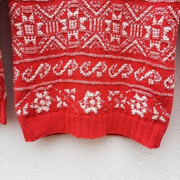 Vintage Ugly Sweater Cambridge Dry Goods Knit Red Cotton Snowflake Holiday Small - Picture 13 of 16
